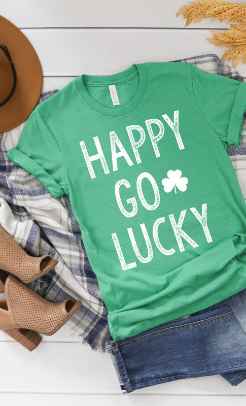 St Patricks Day Happy Go Lucky White Ink Shamrock