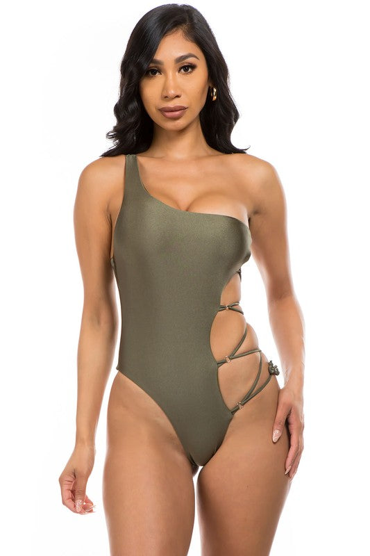 One Piece One Shoulder Size Criss Cross Cut Bathing Suit