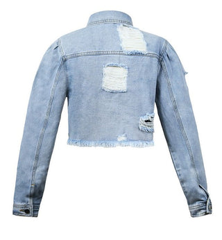 Cropped Distressed Denim Jacket