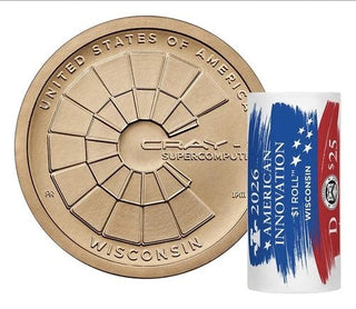 PRESALE 2026 Wisconsin American Innovation $1 Coin Roll Cray-1 Supercomputer P or D OGP