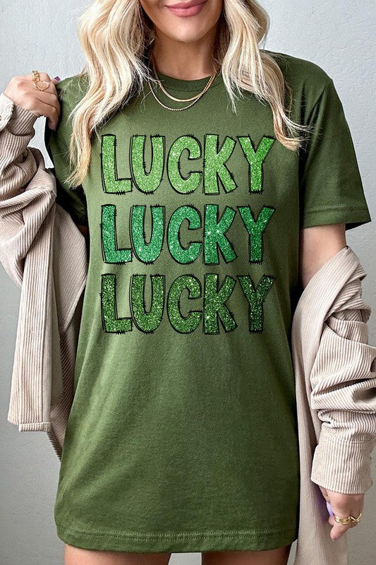 UNISEX SHORT SLEEVE LUCKY LUCKY LUCKY TEE SHIRT