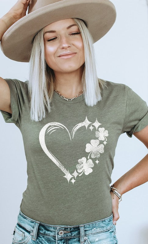 Distressed Clover Heart St Patricks Graphic Tee