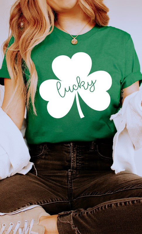 Lucky Clover White Shamrock PLUS SIZE Graphic Tee