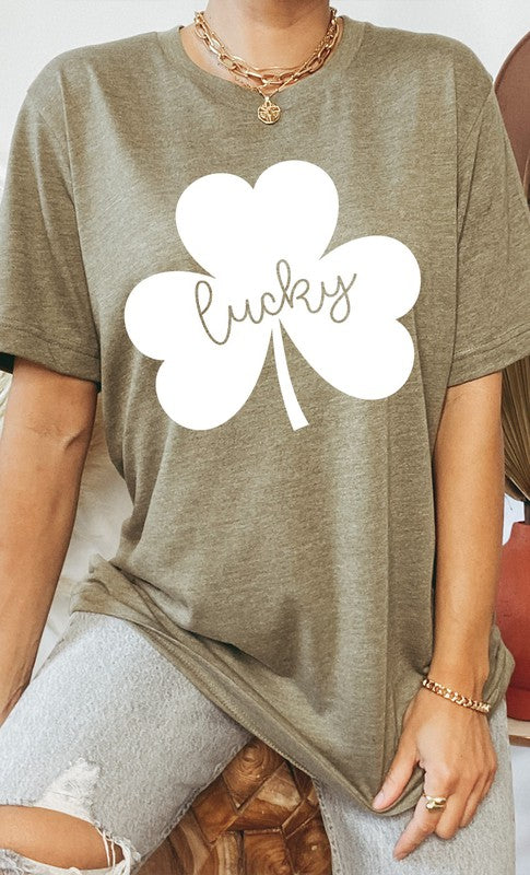 Lucky Clover White Shamrock PLUS SIZE Graphic Tee