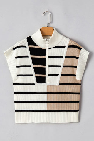 Stripe Colorblock Quarter Zip Collar Sweater Vest