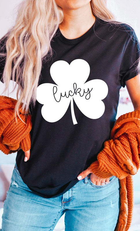 Lucky Clover White Shamrock PLUS SIZE Graphic Tee