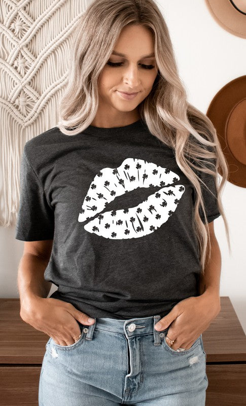 Shamrock Print Kiss St Patricks Graphic Tee