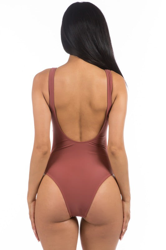 Pleated Cross Gathering Low V One Piece Swimsuit