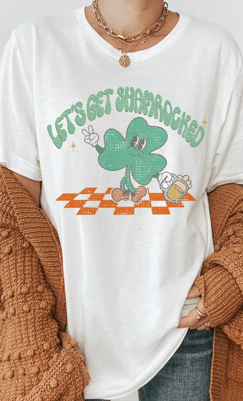 Lets Get Shamrocked Peacesign Clover Graphic Tee