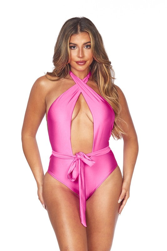 One Piece Crisscross Halter Neckline with Waist