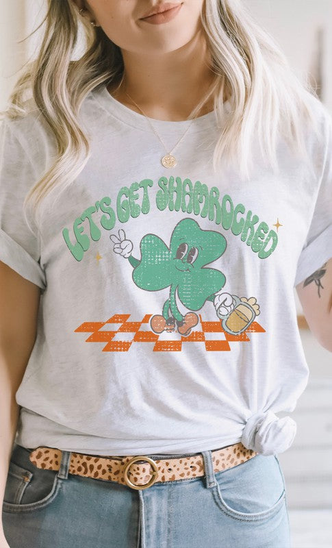 Lets Get Shamrocked Peacesign Clover Graphic Tee