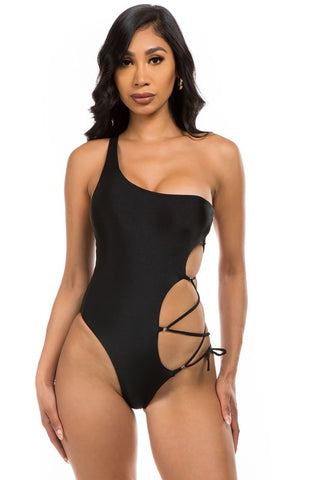 One Piece One Shoulder Size Criss Cross Cut Bathing Suit