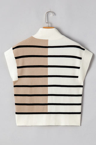 Stripe Colorblock Quarter Zip Collar Sweater Vest