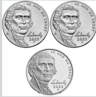 2025 P D S Proof Jefferson Nickel 3-Coin Set Guardhouse Proof BU