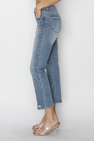 RISEN Full Size High Waist Distressed Cropped Jeans