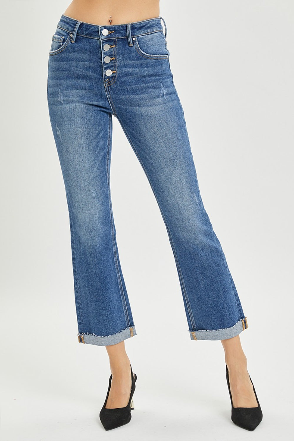 RISEN Full Size Button Fly Cropped Bootcut Jeans